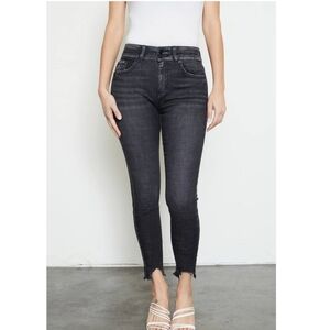 KanCan High Rise Skinny Jeans Black Sz 7 27 Frayed Hem Ankle Stretch Denim